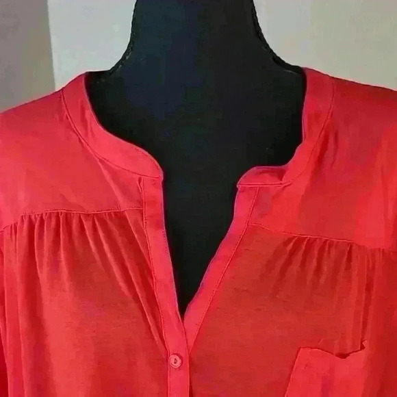 Red button front polo neck tunic - Picture 2 of 6